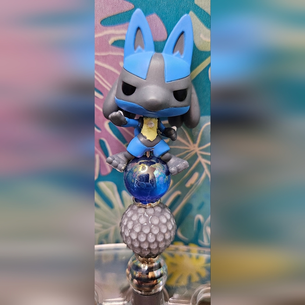 HAND CRAFTED BEADED Pen- Pokemon Lucario